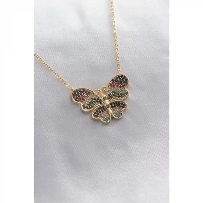 Colezium CLZ943  Zirkon Taş Gold Renk Kelebek Kadın Kolye