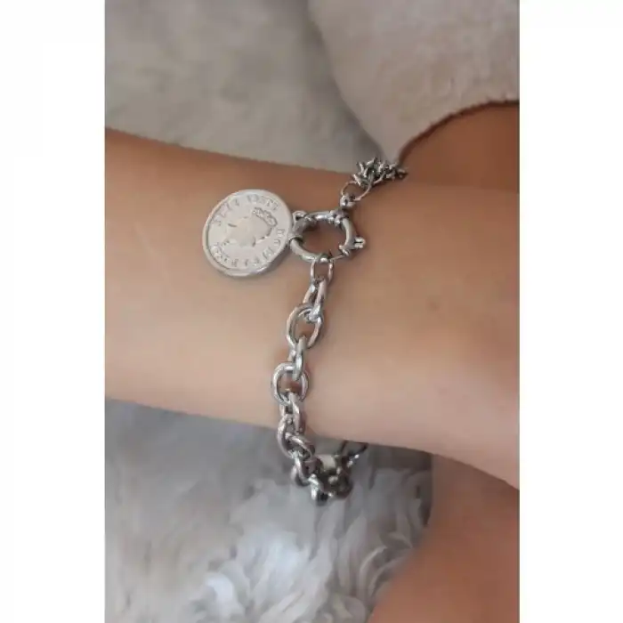 Colezium CLZ741 -  Çelik Gümüş Renk 2'li Kadın Bileklik