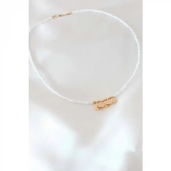 Karce CLZ943  Osmanlı Tuğrası Detay Beyaz Boncuk Kadın Kolye