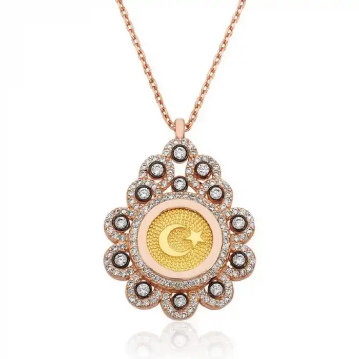 Gumush Gümüş Damla Çerçeveli Ay Yıldız Bayan Kolye