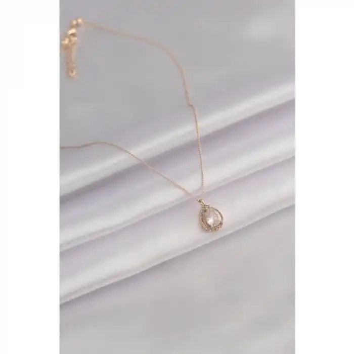 Colezium CLZ943  Gold Renk Damla Model Zirkon Taşlı Kadın Kolye