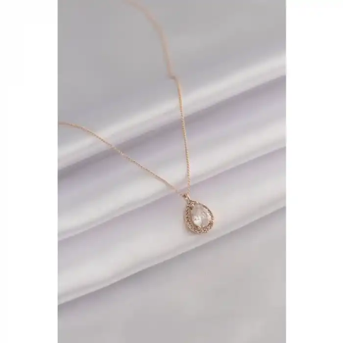 Colezium CLZ943  Gold Renk Damla Model Zirkon Taşlı Kadın Kolye