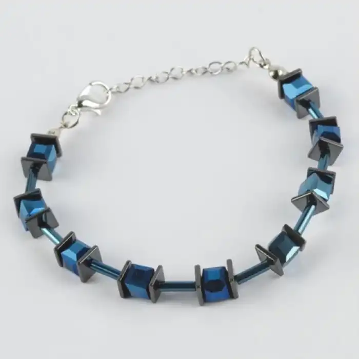 Rennway Küp Figürlü Kristal Taşlı Çelik Ip Bileklik Renk:mavi Kategori: Bijuteri Bileklik