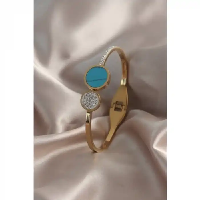 Colezium CLZ943  316L Çelik Mavi Taş Zirkon Taşlı Kadın Kelepçe