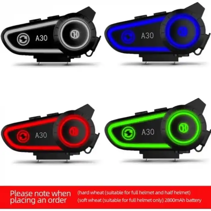 A30 Motosiklet Kask Kulaklık Intercom Işıklı 2 Eşleşme Özellikli