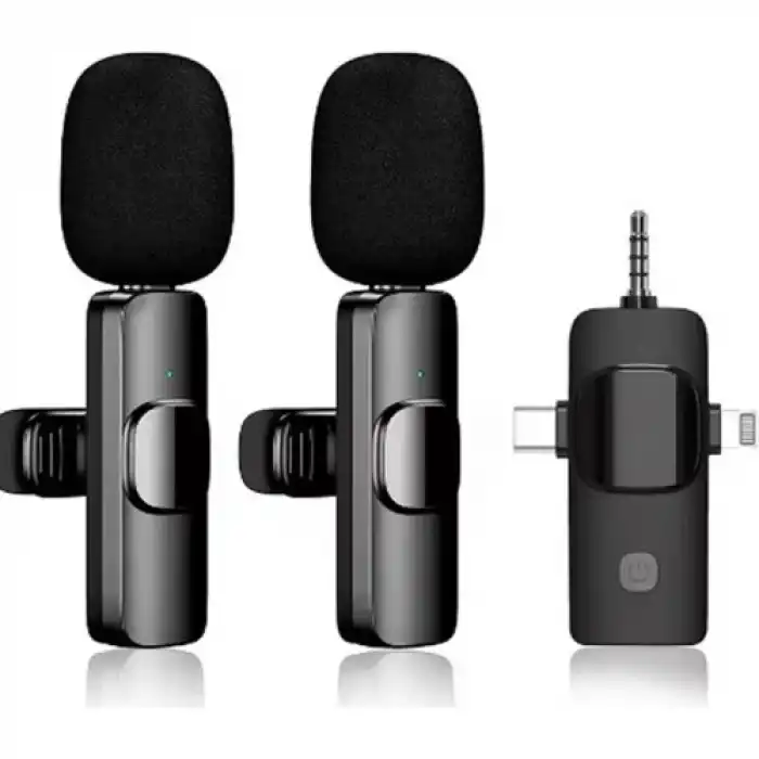 Yüksek Kalite Profesyonel 3 In 1 Kablosuz Taşınabilir Yaka Mikrofonu Youtube Facebook Tiktok