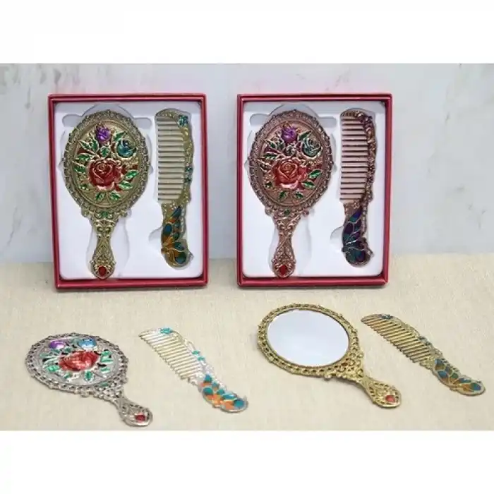 Gül Tasarimi Ayna ve Tarak Seti Küçük Boy ALK4986