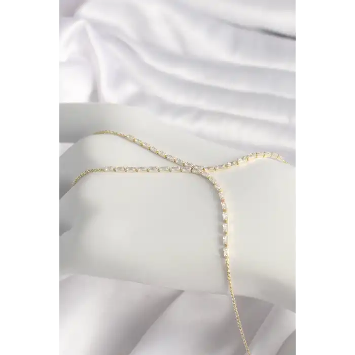 Pirinç Gold Renk Su Yolu Zirkon Taşlı Kadın Şahmeran - TJ-SN609