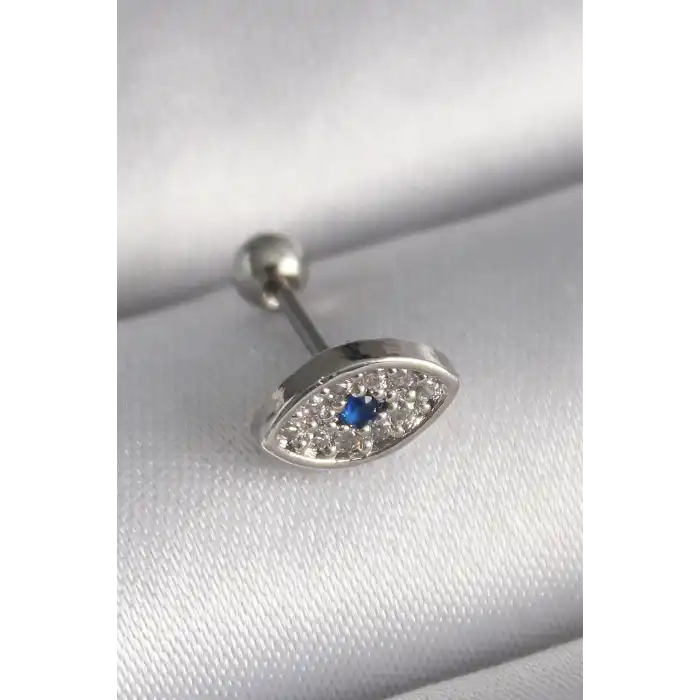 316L Çelik Gümüş Renk Zirkon Taşlı Göz Tragus Piercing - TJ-PR1253