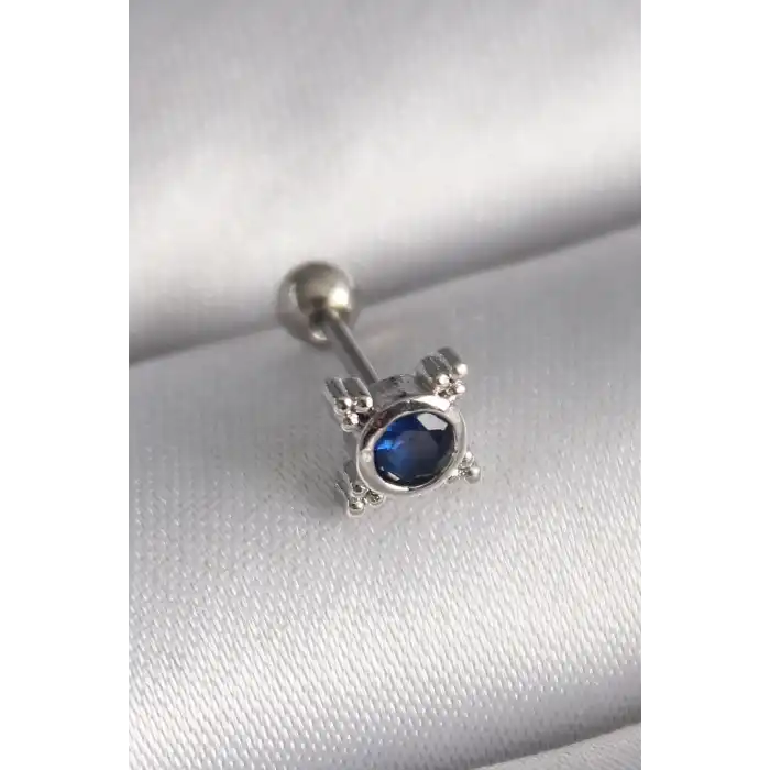 316L Çelik Gümüş Renk Mavi Zirkon Taşlı Tragus Piercing - TJ-PR1271