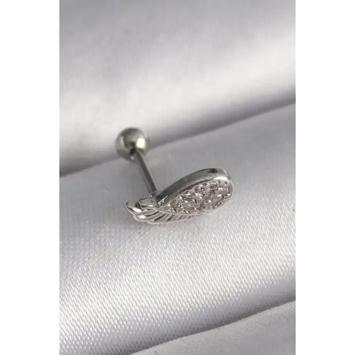 316L Çelik Gümüş Renk Zirkon Taşlı Kanat Tragus Piercing - TJ-PR1269