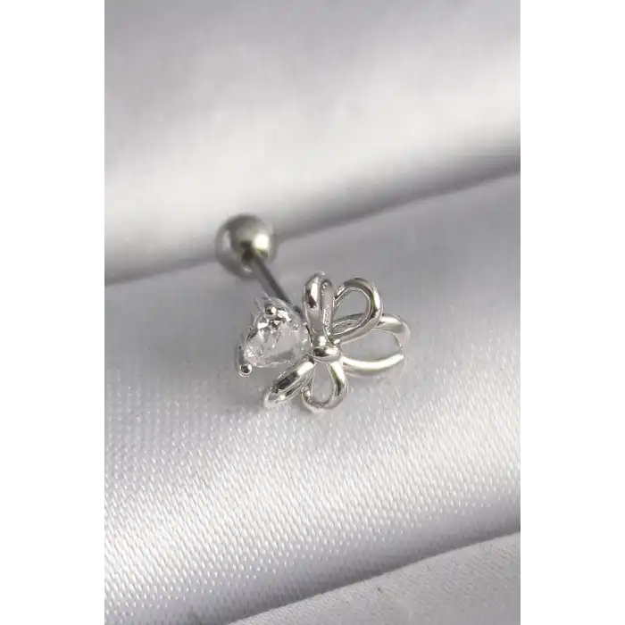 316L Çelik Gümüş Renk Zirkon Taş Detay Kurdele Model Tragus Piercing - TJ-PR1289