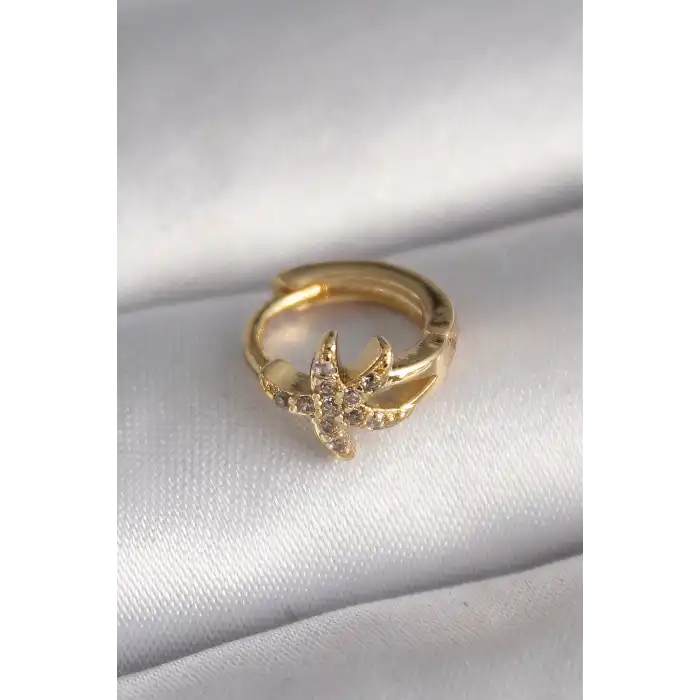 316L Çelik Gold Renk Zirkon Taşlı Deniz Yıldızı Model Tragus Piercing - TJ-PR1318
