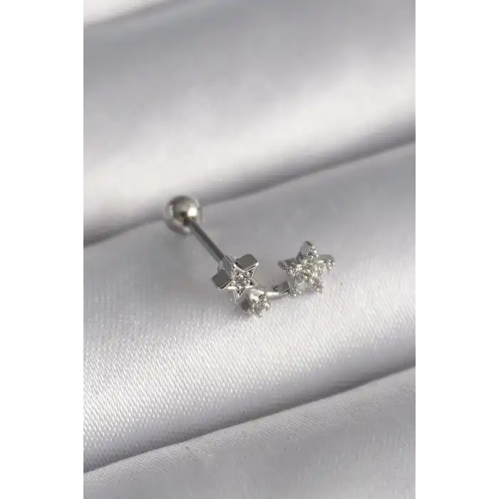 316L Çelik Gümüş Renk Zirkon Taşlı Yıldız Tragus Piercing - TJ-PR1245