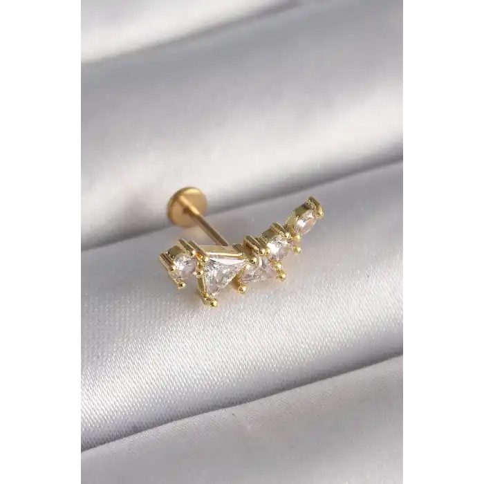 316L Çelik Gold Renk Zirkon Taşlı Tragus Piercing - TJ-PR1336