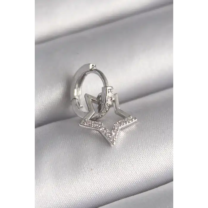 316L Çelik Gümüş Renk Zirkon Taşlı Sallantı Yıldız Model Tragus Piercing - TJ-PR1317