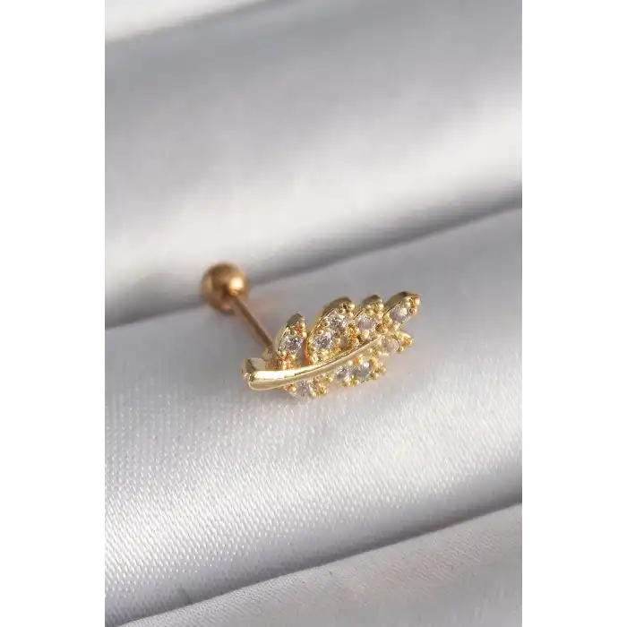 316L Çelik Gold Renk Zirkon Taşlı Dal Tragus Piercing - TJ-PR1258