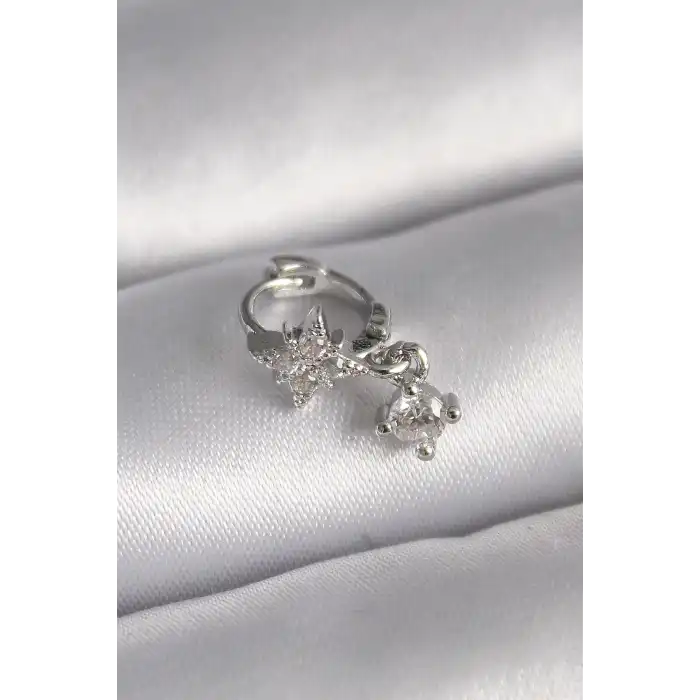 316L Çelik Gümüş Renk Zirkon Taşlı Çiçek Model Sallantı Detay Tragus Piercing - TJ-PR1315
