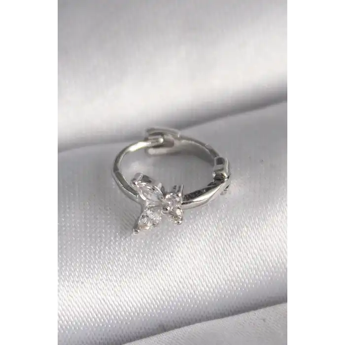 316L Çelik Gümüş Renk Zirkon Taşlı Kelebek Model Tragus Piercing - TJ-PR1321