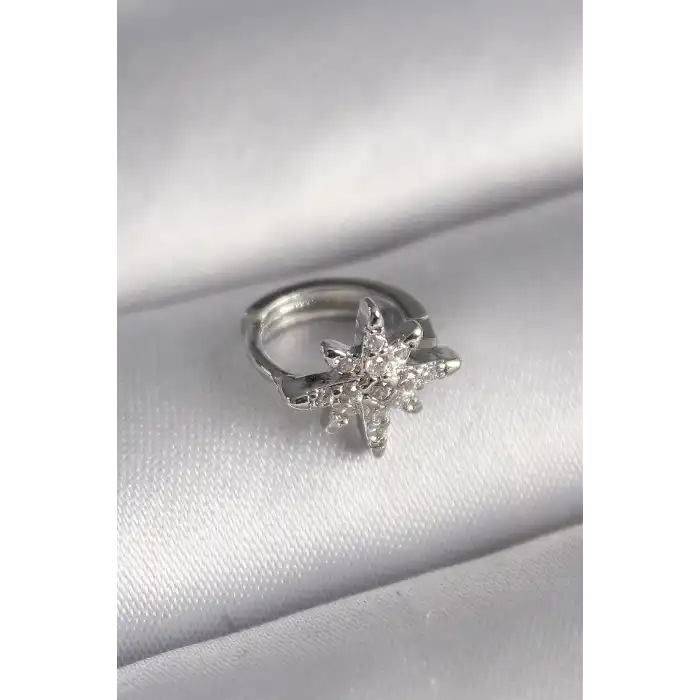 316L Çelik Gümüş Renk Zirkon Taşlı Kutup Yıldızı Model Tragus Piercing - TJ-PR1301