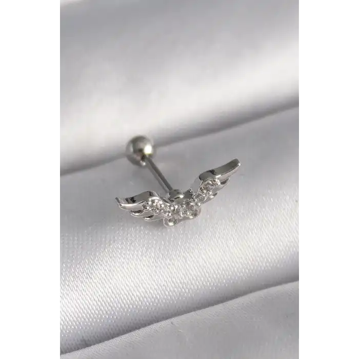 316L Çelik Gümüş Renk Zirkon Taş Detay Kanat Model Tragus Piercing - TJ-PR1291
