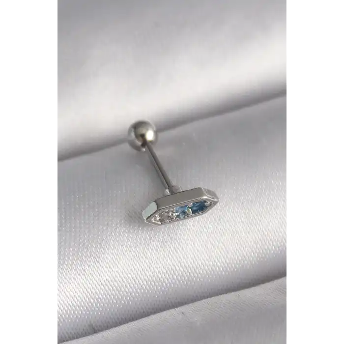 316L Çelik Gümüş Renk Mavi Zirkon Taşlı Tragus Piercing - TJ-PR1285