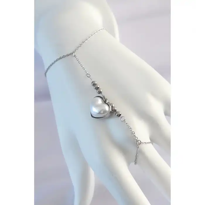 Skygo 316L Çelik Gümüş Renk Beyaz Bubble Kalp Tasarımlı Şahmeran - TJ-SN575