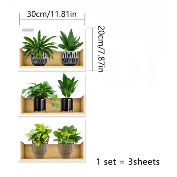 Raflı Bitki Tasarımlı Yapışkanlı Sticker 20*30 cm 3lü Set