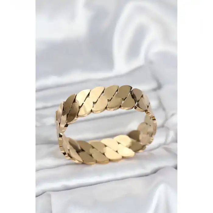 BFS 316L Çelik Gold Renk Ezme Zincir Model Kadın Kelepçe Bileklik