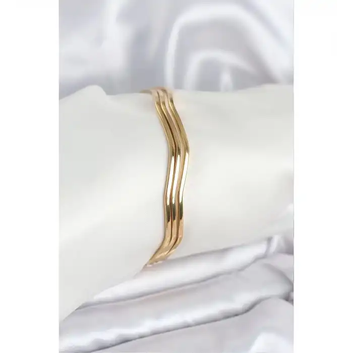 BFS 316L Çelik Gold Renk 65 mm Ajda Zikzak Model 3lü Kadın Bileklik