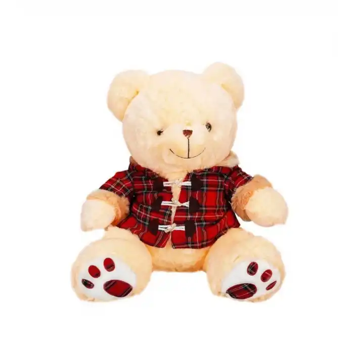 BFS 1510 Ekose Elbiseli Peluş Ayı 45 cm -Sunman