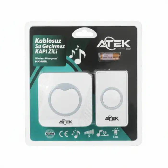 Beyaz Kablosuz Su Geçirmez Kapı Zili