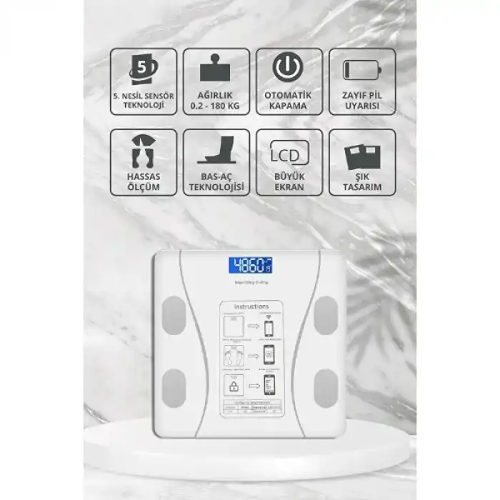 Beyaz Renk Bluetooth Özellikli Akıllı Tartı