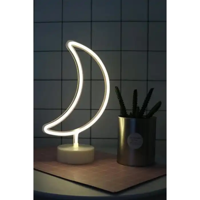 BUFFER® Dekoratif Pilli Ay Tasarımlı 3D Neon Led Masa Ve Gece Lambası