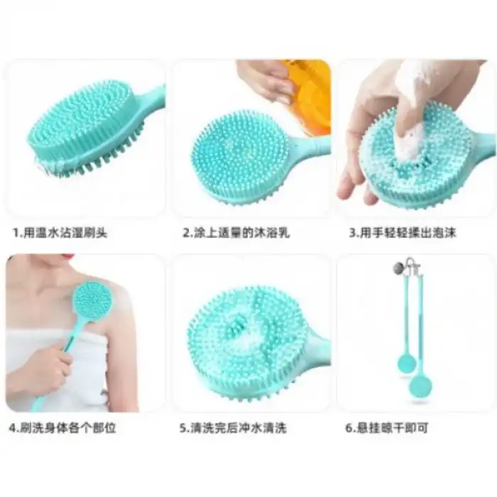 Çift Taraflı Silikon Uzun Saplı Banyo Fırçası