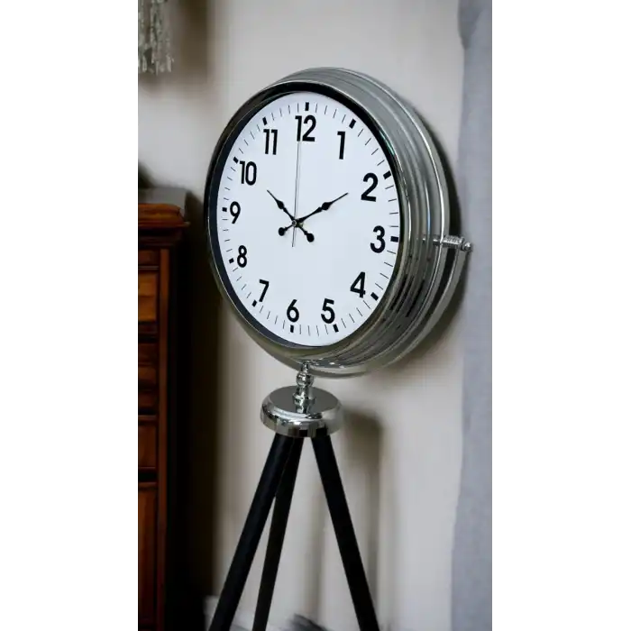 Krom Dekoratif Tasarım Tripod Ayaklı Saat