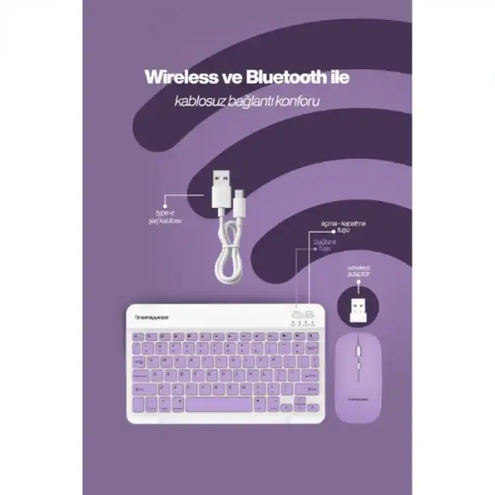 Mor Kablosuz Klavye Ve Mouse Seti