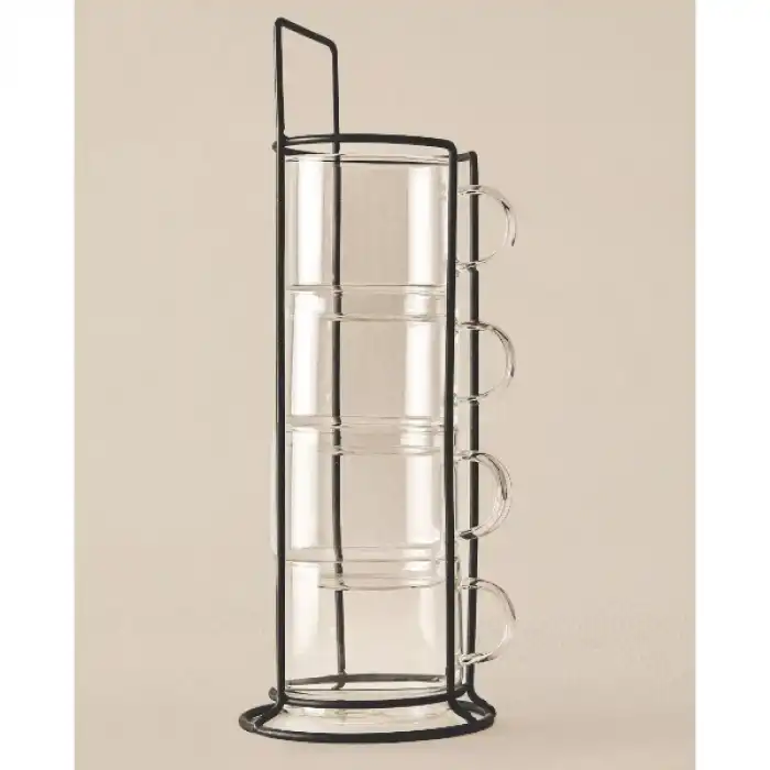 Standlı Borosilikat 4lü Fincan Seti