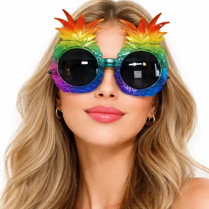 Tropikal Ananas Tasarımlı Renkli Hawaii Parti Gözlüğü