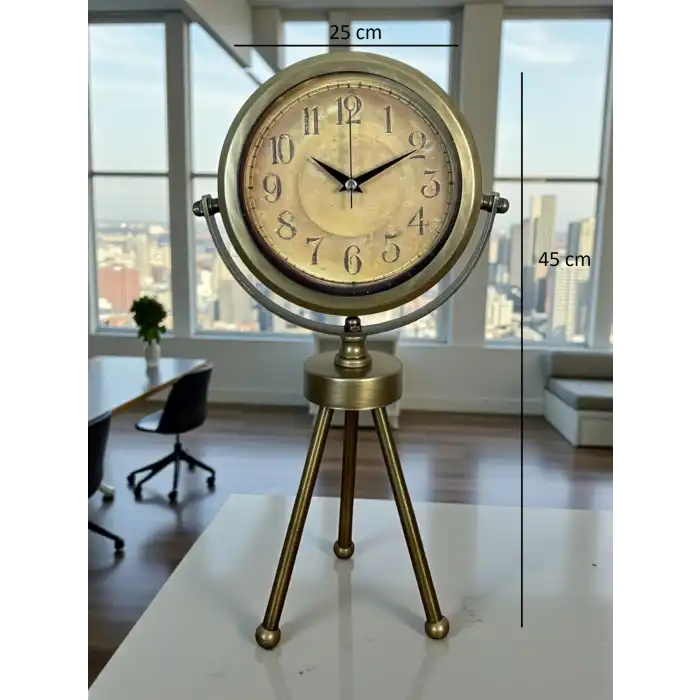 Zentime Eskitme Vintage Üç Ayaklı Masa Saati