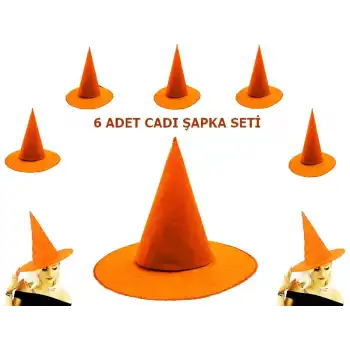 Turuncu Renk Keçe Cadı Şapkası 6 Adet