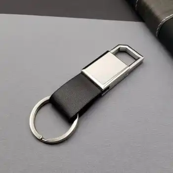 Deri Siyah Gümüş Metal Anahtarlık