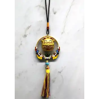 Renkli Püsküllü Şans Kedisi Feng Shui Askılık