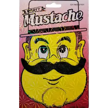 Siyah Gerçekçi Yapışkanlı Tüylü Kabadayı Bıyığı Model 1