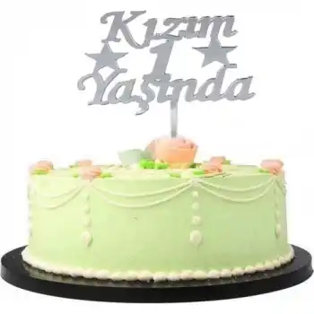 The Best Nzm Kızım 1 Yaşında Ilk Yaş Doğum Günü Partisi Pleksi Pasta Süsü Gümüş Renk