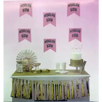 The Best Nzm Pembe Üzeri Gümüş Renk Hoşgeldin Kızım Bayrak Süs