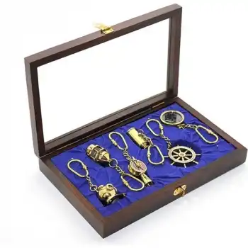 Ahşap Kutulu Pirinç 6lı Anahtarlık Seti 2668