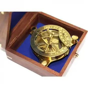 Ahşap Kutulu El Yapımı Pirinç Güneş Saati ve Pusula 15640