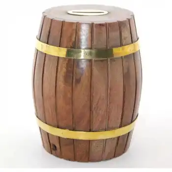 Pirinç Ahşap Fıçı Kumbara 12.5 cm WB535