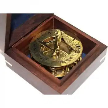 Ahşap Kutulu Pirinç Güneş Saati ve Pusula Modeli 2213